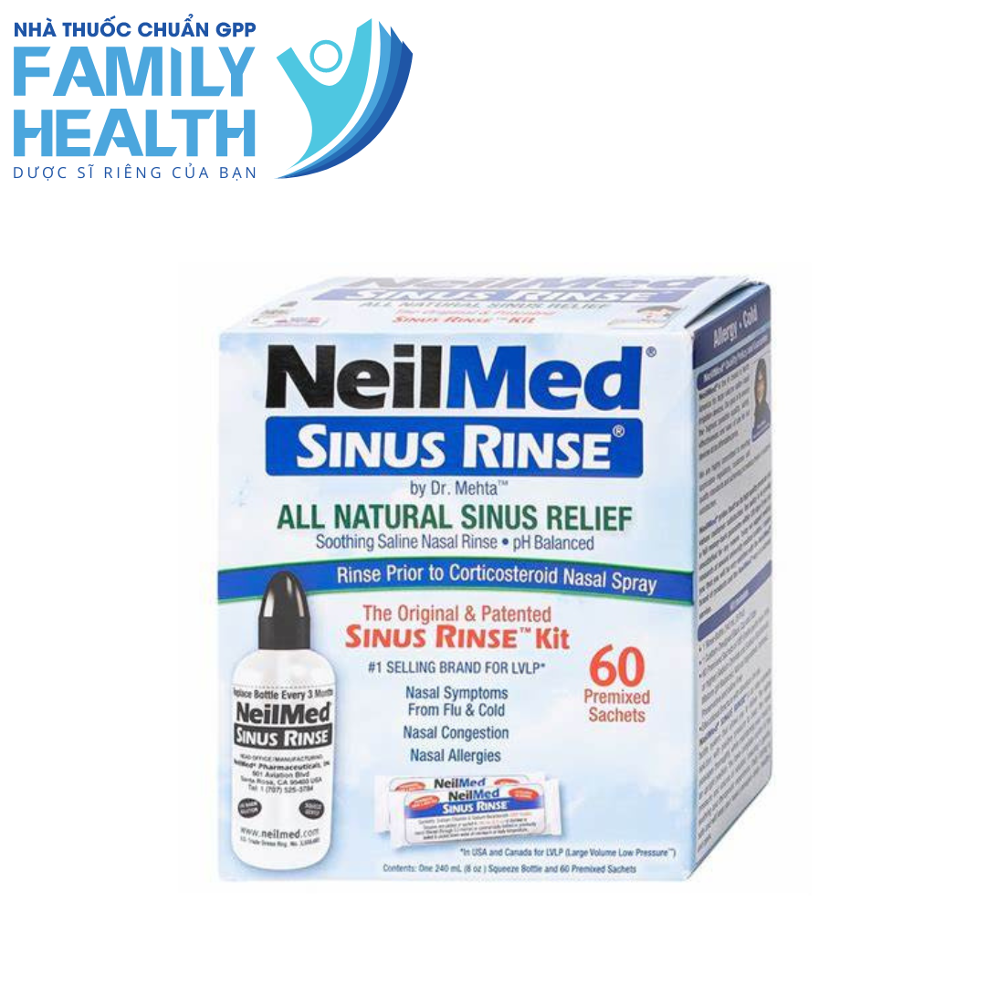 Bộ dụng cụ 1 bình + 60 gói bột rửa mũi NeilMed Sinus Rinse